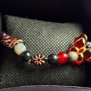 Floral Beaded Bracelet - Red, Black, Gold Intention bracelet